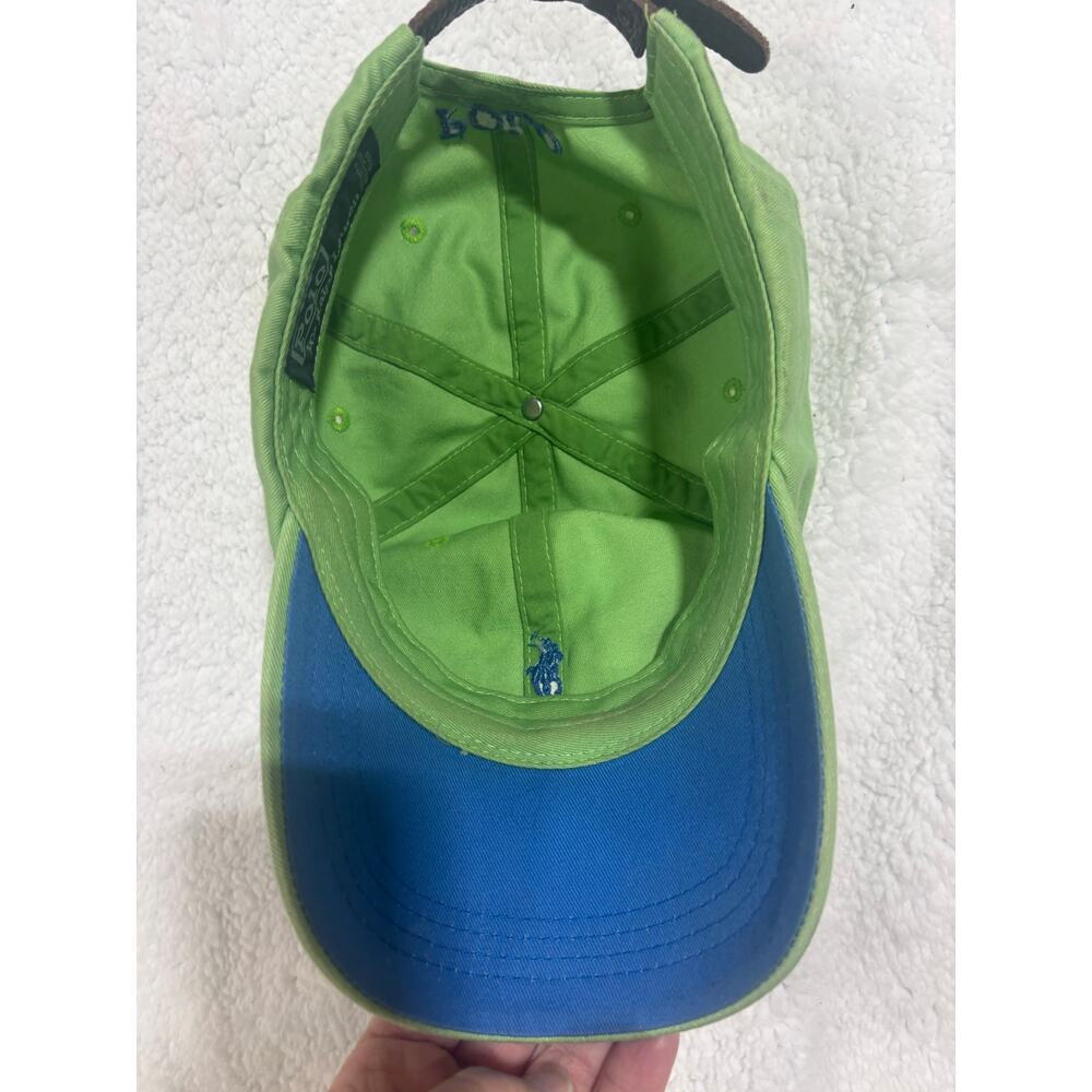 Polo Ralph Lauren Green Baseball Cap Hat Blue Pony Logo Leather Strap Adjustable - Picture 6 of 7
